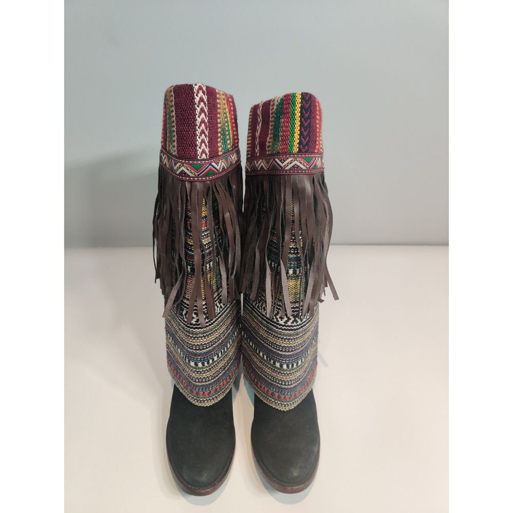 NWOT Boot Rugs For Over The Boot Covers Cool Warm Colors W Brown Leather Fringe